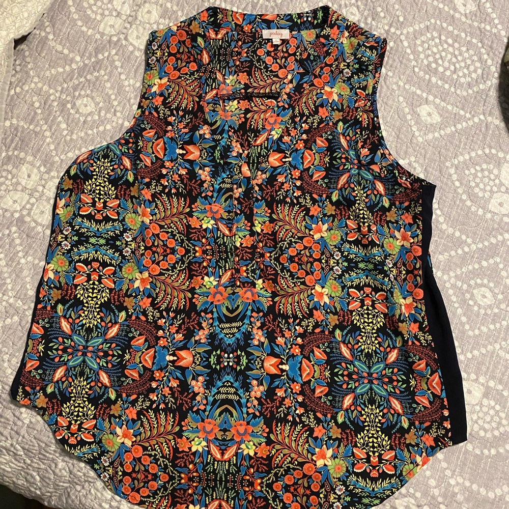 Pixley Blue and Orange Sleeveless Blouse
